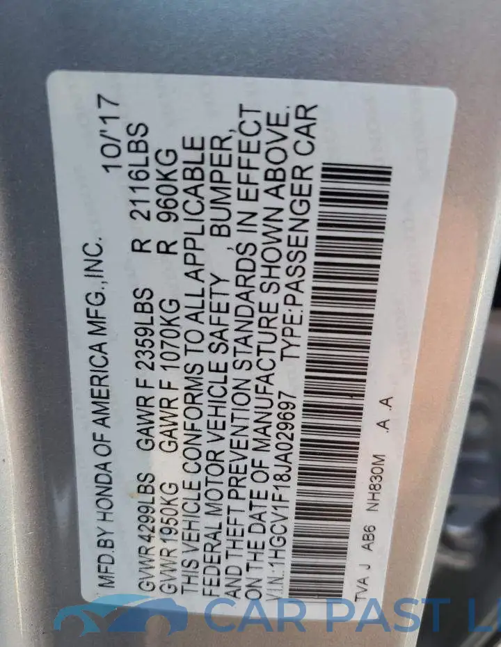 1HGCV1F18JA029697# 12
