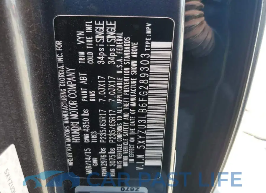 5XYZU3LB6FG289303# 13