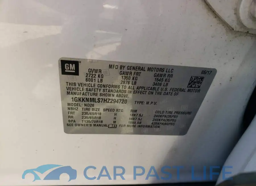 1GKKNMLS7HZ294720# 13