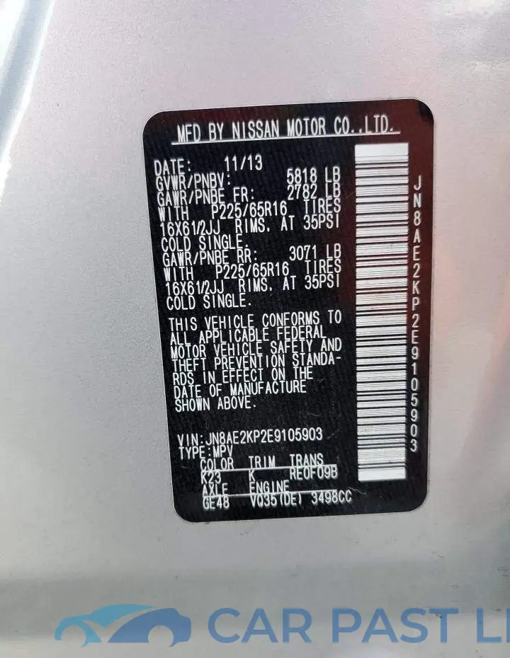 JN8AE2KP2E9105903# 13