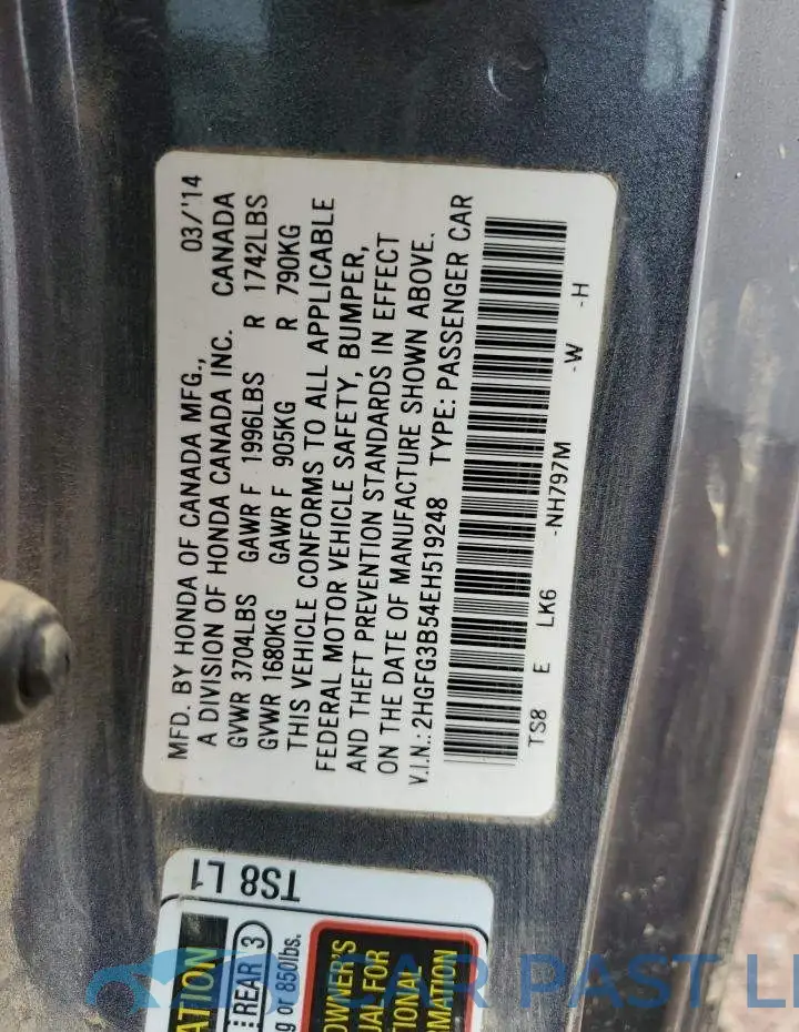 2HGFG3B54EH519248# 12