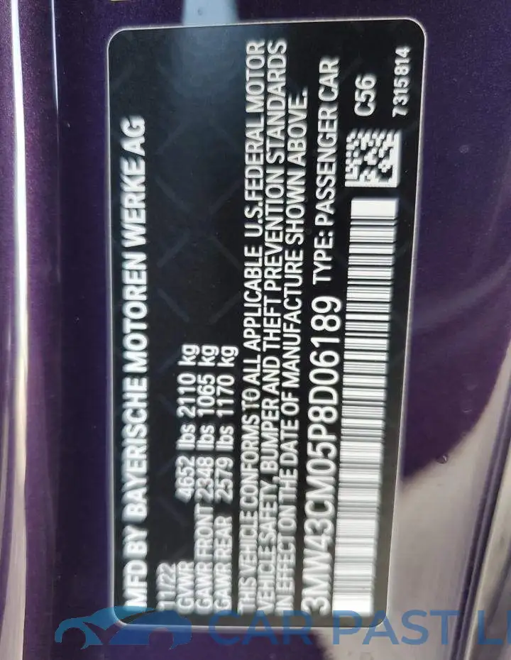 3MW43CM05P8D06189# 12