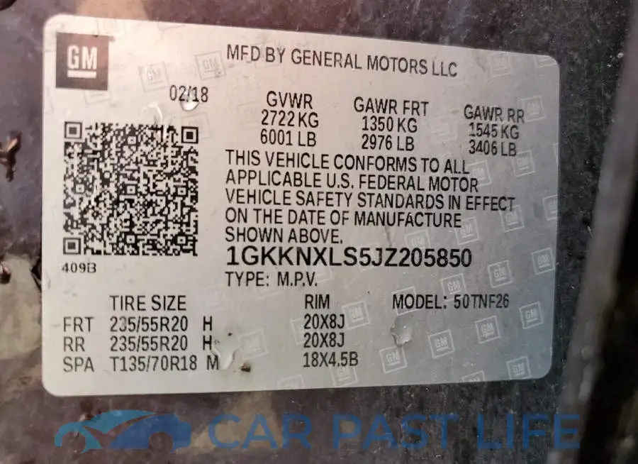 1GKKNXLS5JZ205850# 13