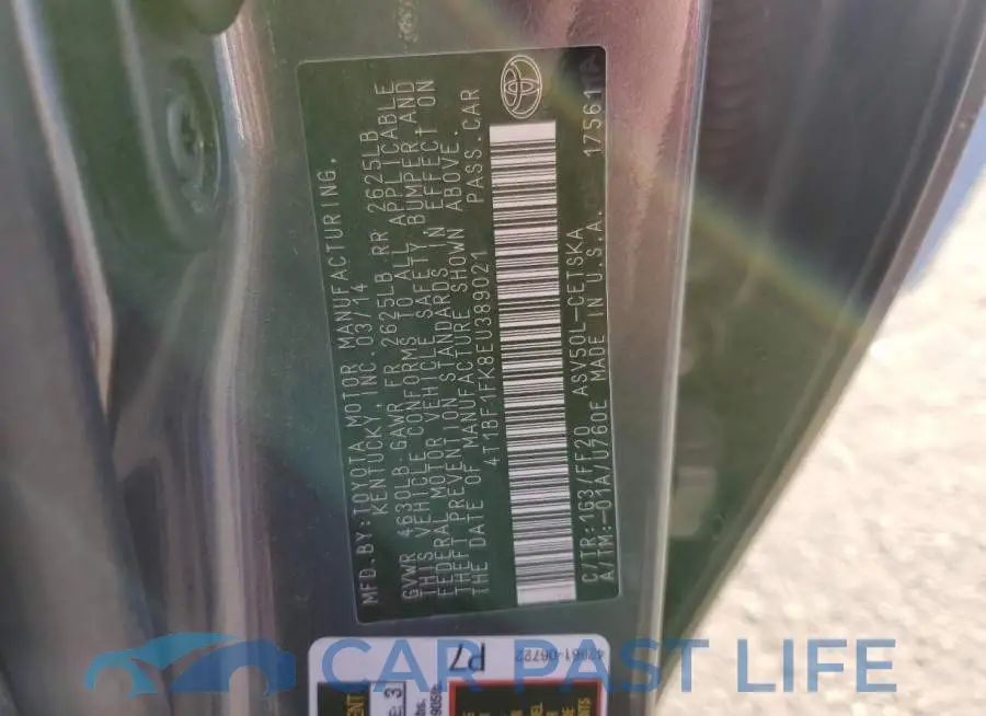 4T1BF1FK8EU389021# 12