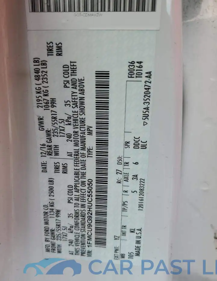 1FMCU9G92HUC55050# 13