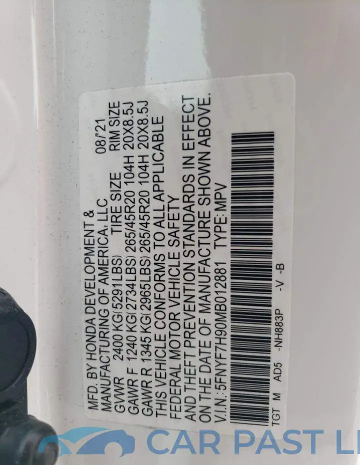 5FNYF7H90MB012881# 13