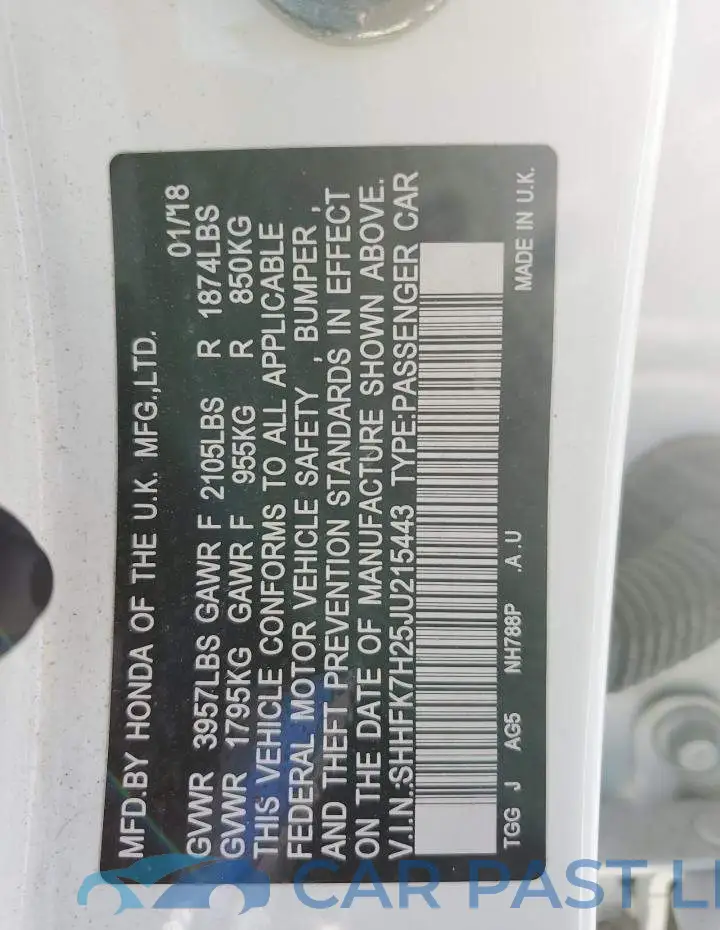 SHHFK7H25JU215443# 12