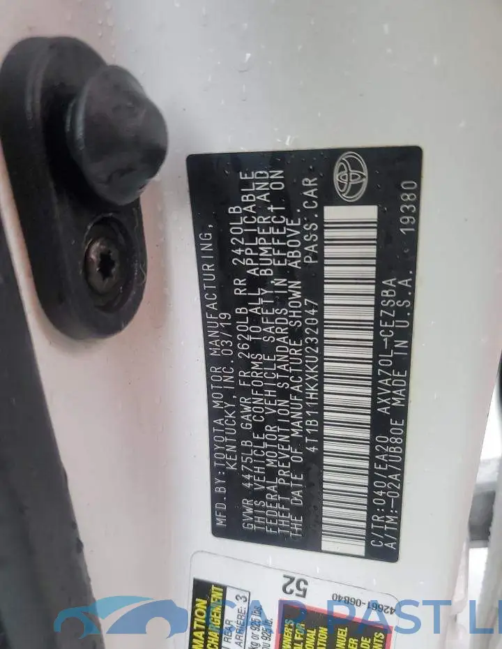 4T1B11HKXKU232047# 12