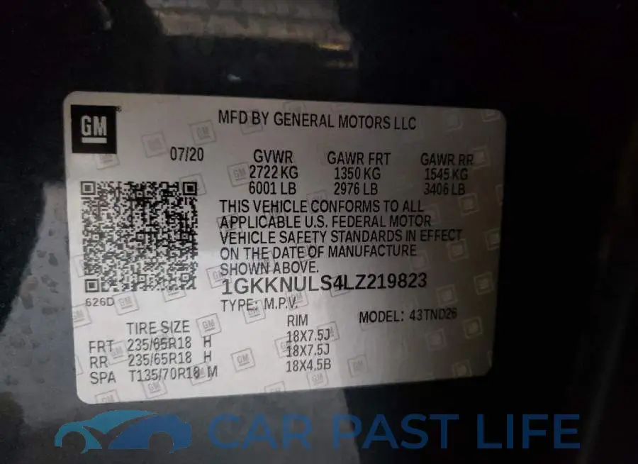 1GKKNULS4LZ219823# 12