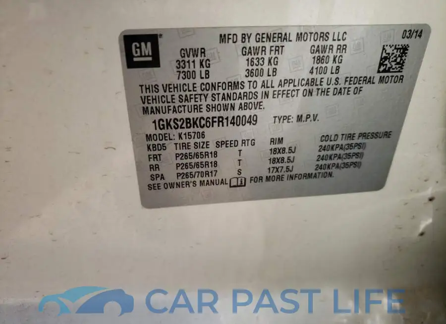 1GKS2BKC6FR140049# 14