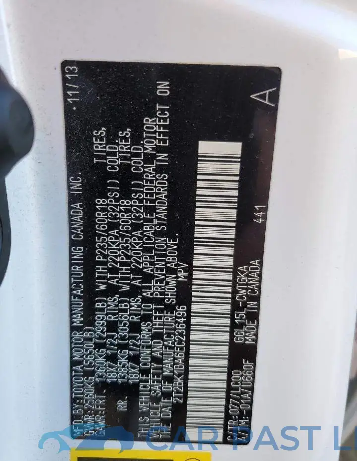 2T2BK1BA6EC236496# 13