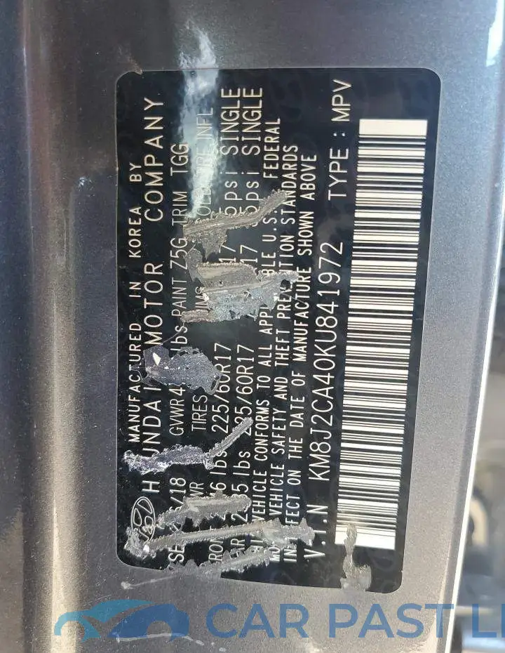 KM8J2CA40KU841972# 12