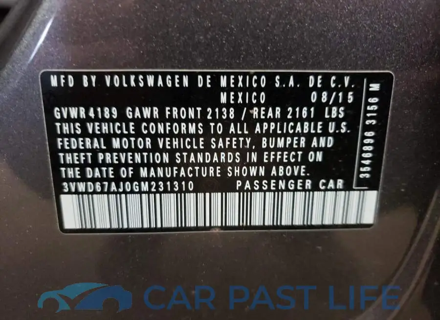 3VWD67AJ0GM231310# 13