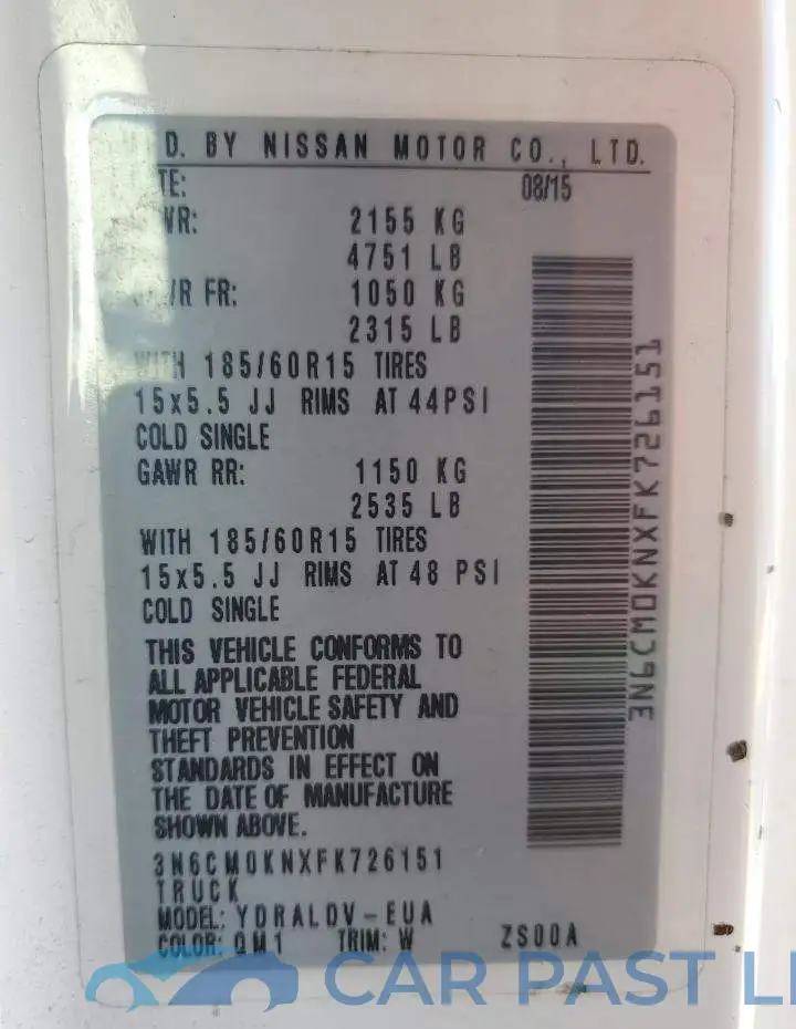 3N6CM0KNXFK726151# 12