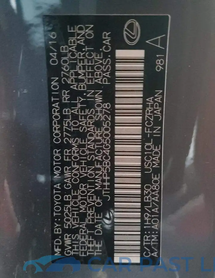 JTHHP5BC4G5005278# 12