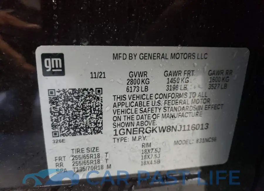 1GNERGKW8NJ116013# 13