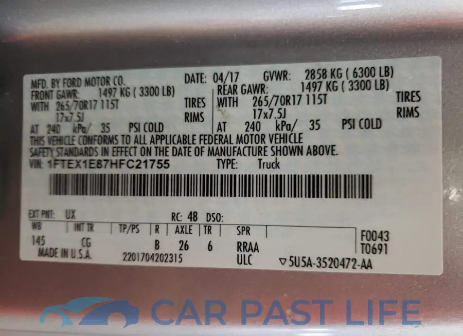 1FTEX1E87HFC21755# 12