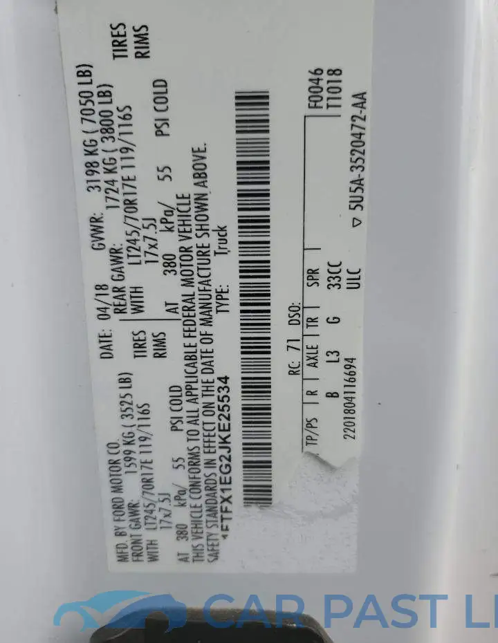 1FTFX1EG2JKE25534# 12