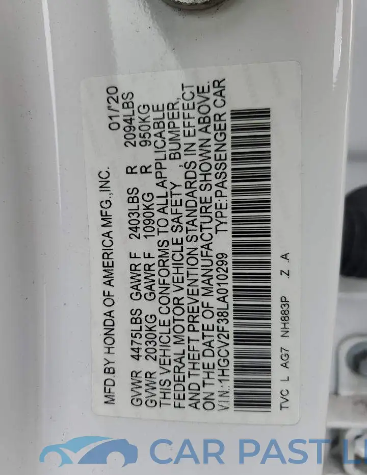 1HGCV2F38LA010299# 12