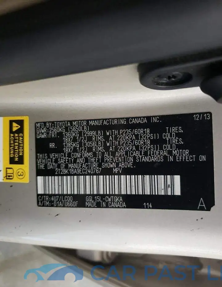 2T2BK1BA9EC240767# 13