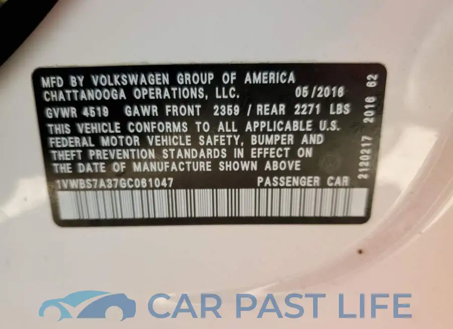 1VWBS7A37GC061047# 12