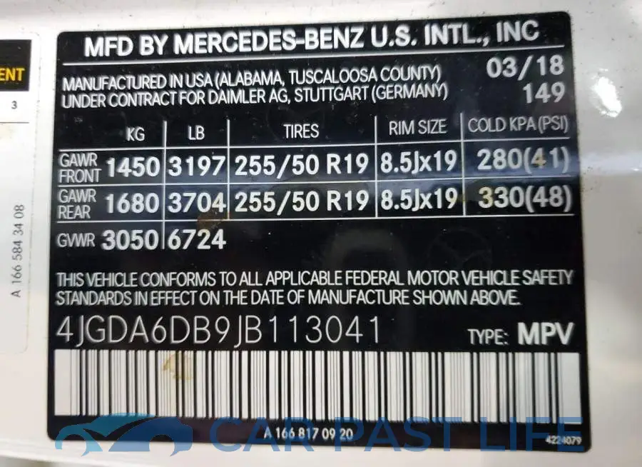 4JGDA6DB9JB113041# 12