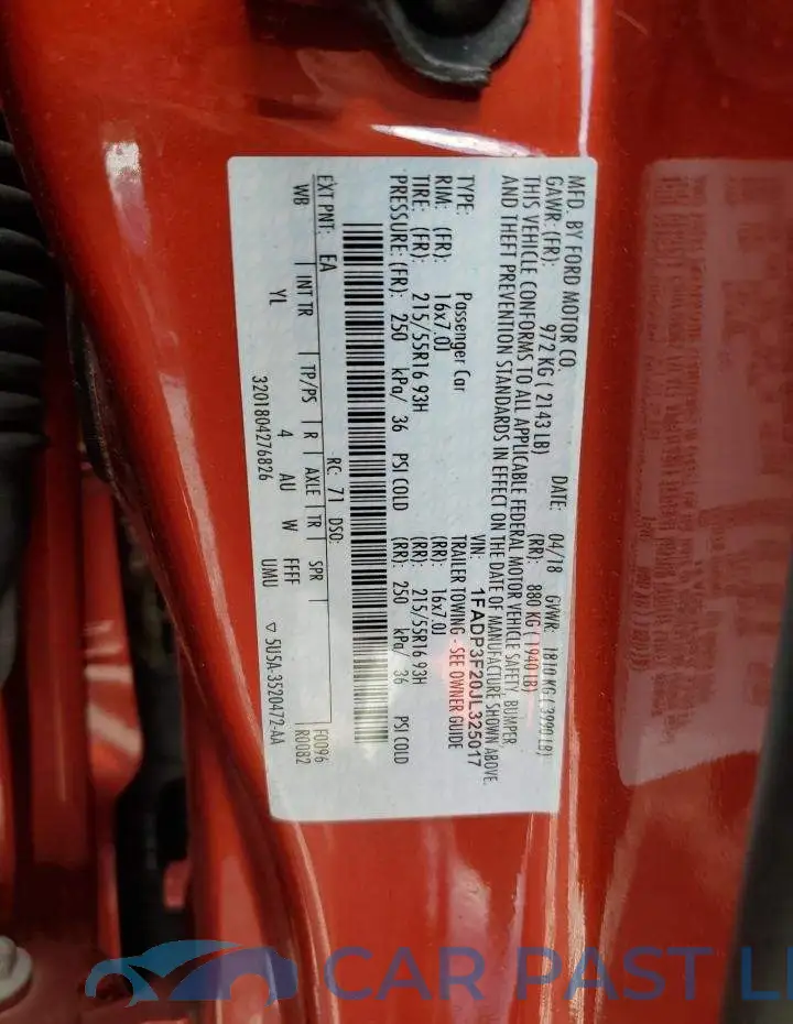 1FADP3F20JL325017# 12