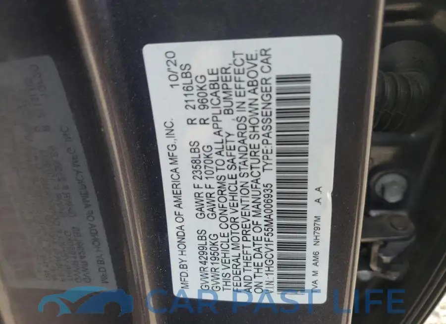 1HGCV1F55MA006935# 12
