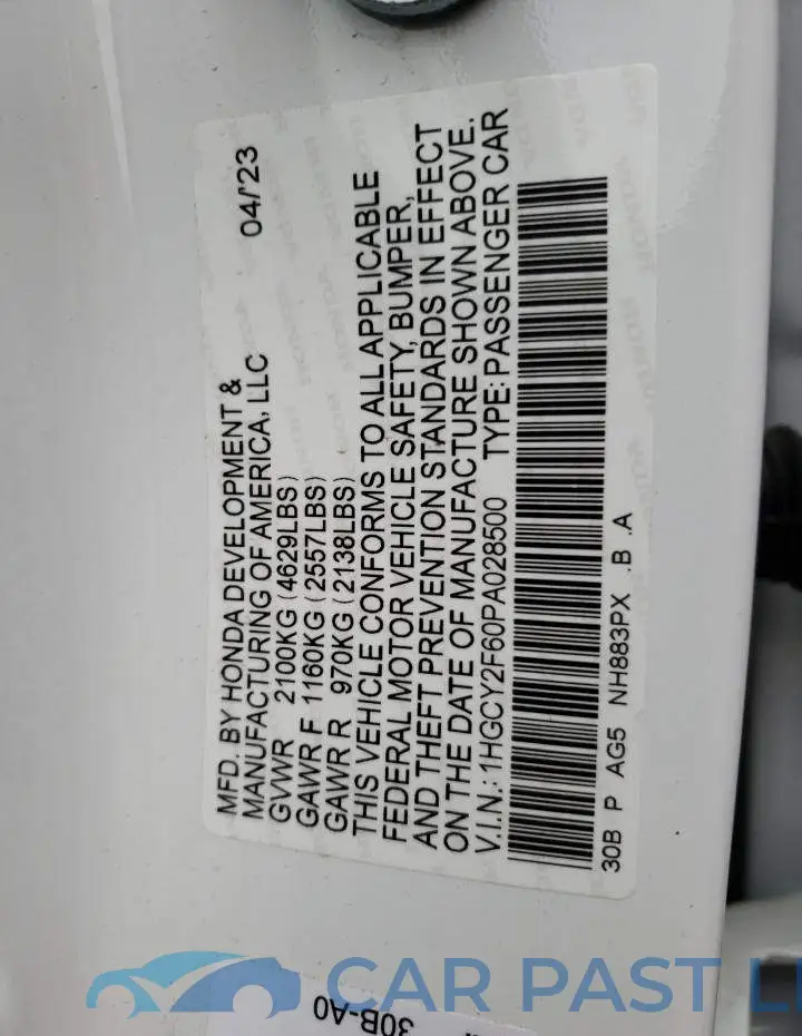 1HGCY2F60PA028500# 12