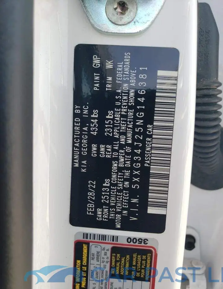 5XXG34J25NG146381# 12