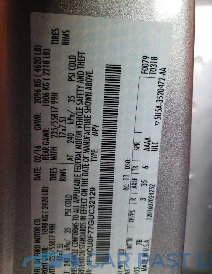 1FMCU0F77GUC32129# 12
