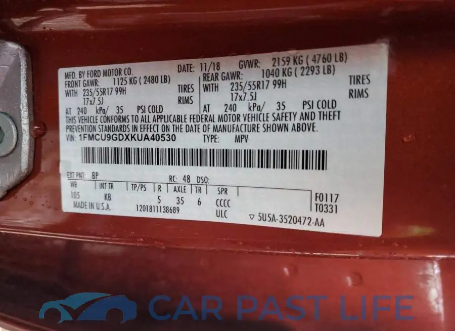 1FMCU9GDXKUA40530# 13