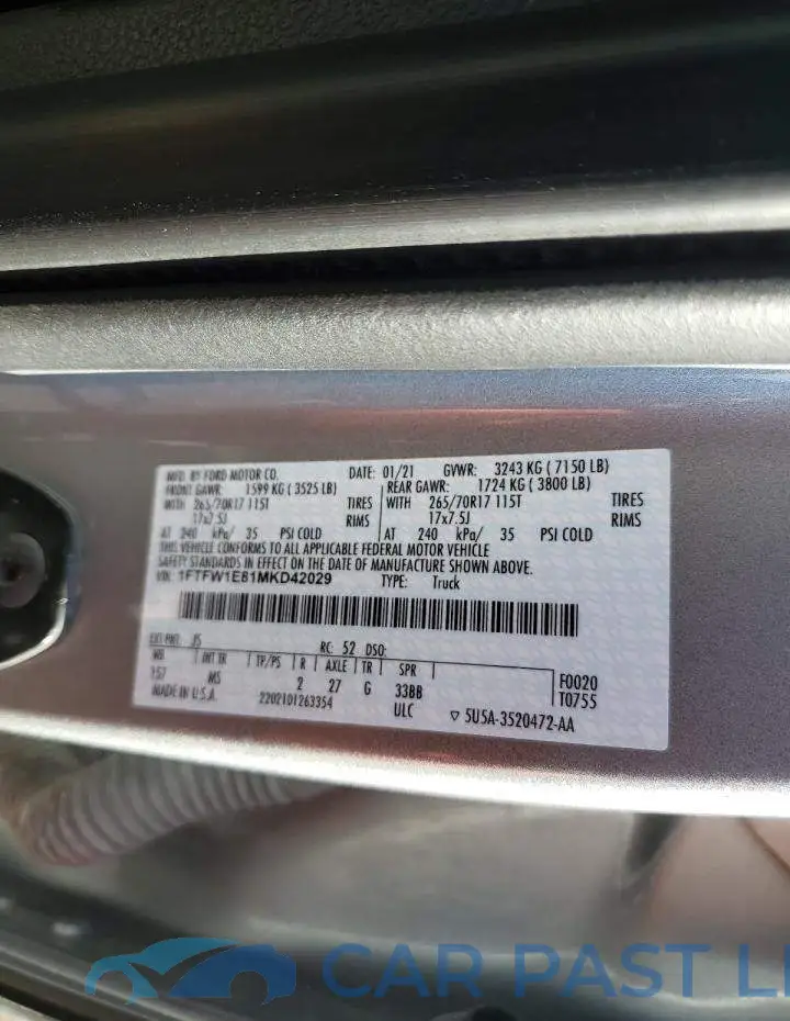 1FTFW1E81MKD42029# 12