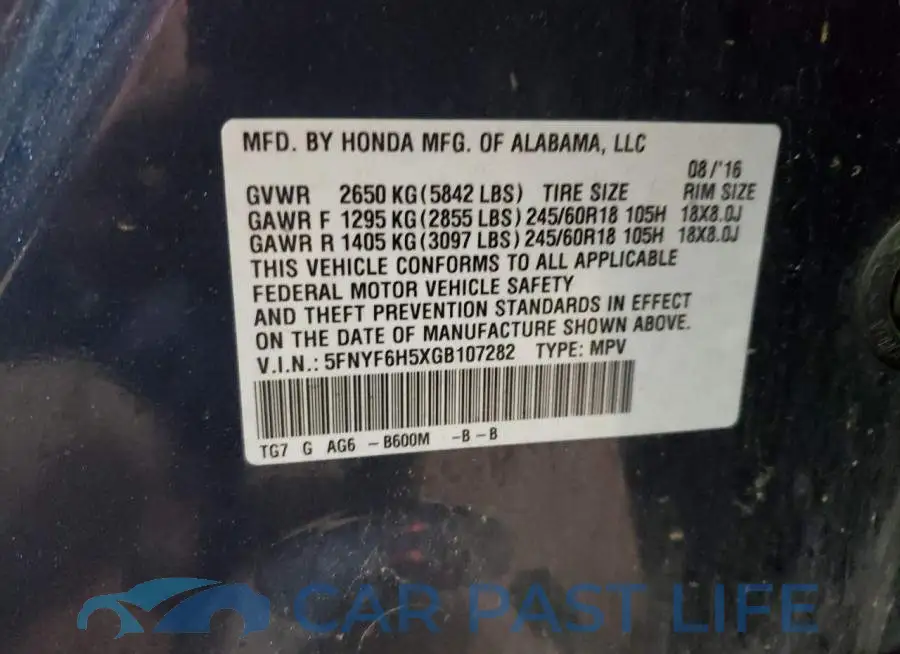 5FNYF6H5XGB107282# 12