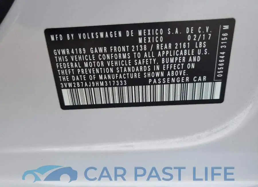 3VW2B7AJ9HM317333# 12