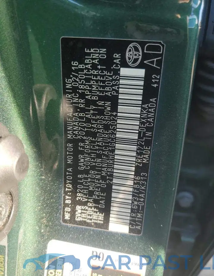 2T1BURHE1GC625024# 12