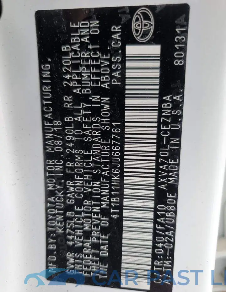4T1B11HK6JU667761# 12