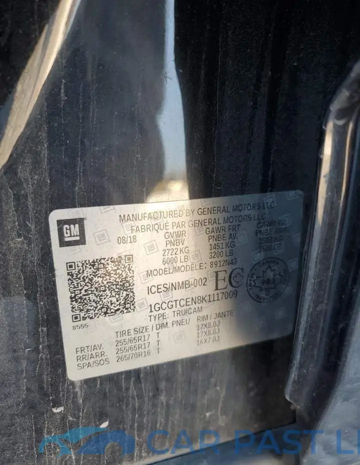 1GCGTCEN8K1117009# 12