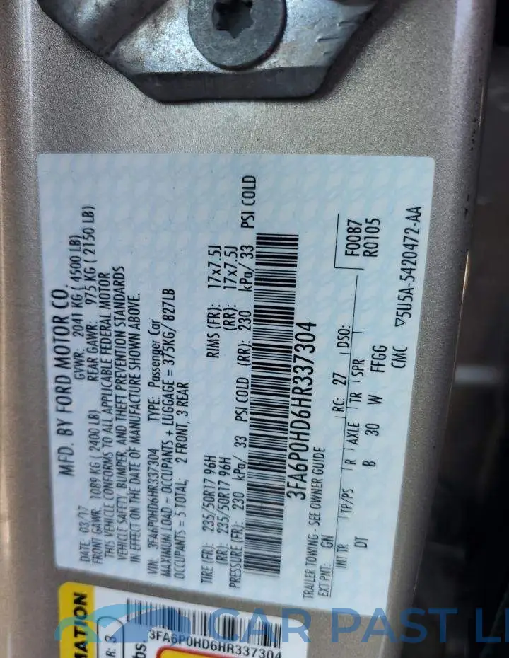 3FA6P0HD6HR337304# 12