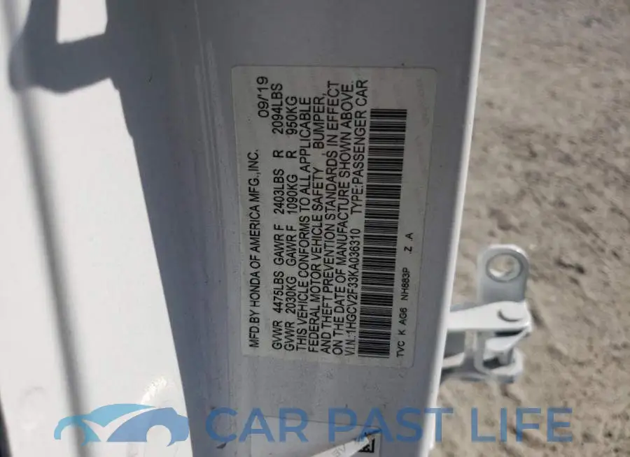 1HGCV2F33KA036310# 12