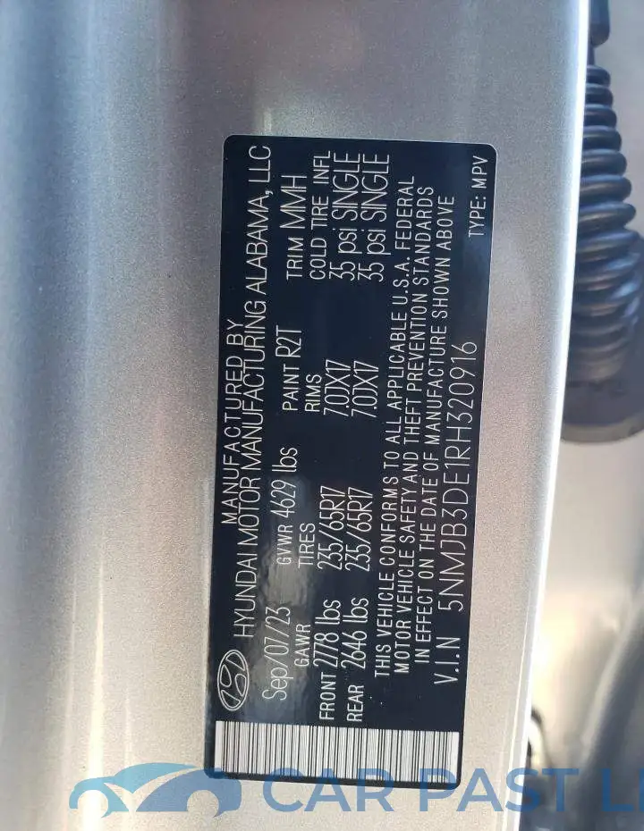 5NMJB3DE1RH320916# 12