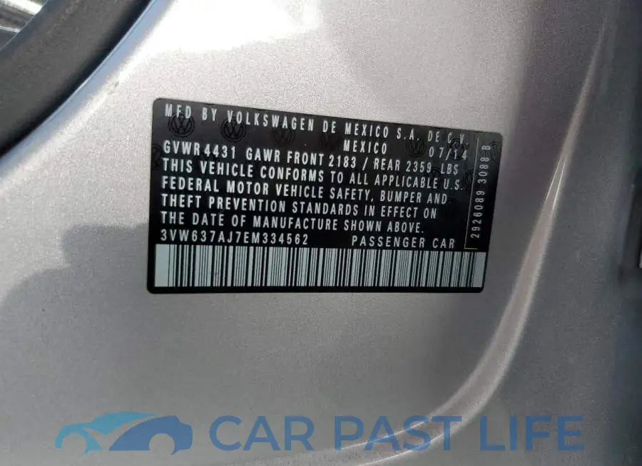 3VW637AJ7EM334562# 12