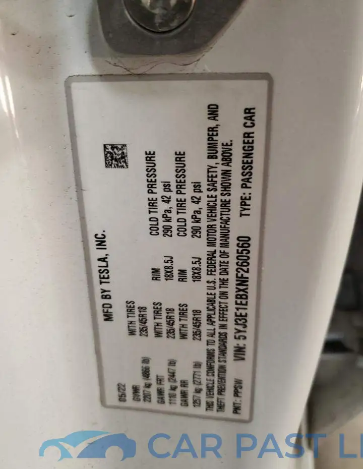 5YJ3E1EBXNF260560# 12