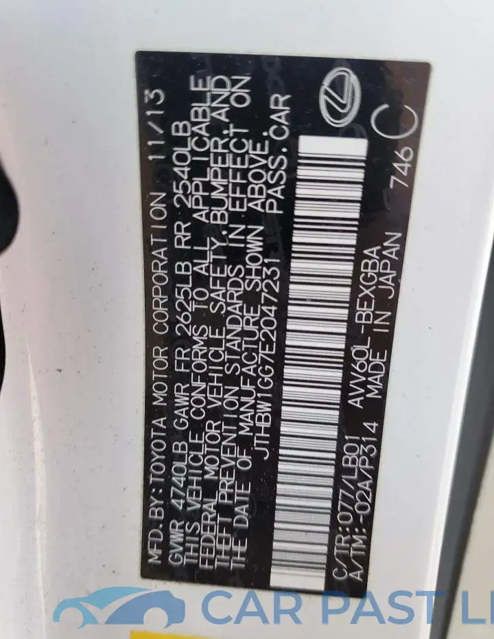 JTHBW1GG7E2047231# 12