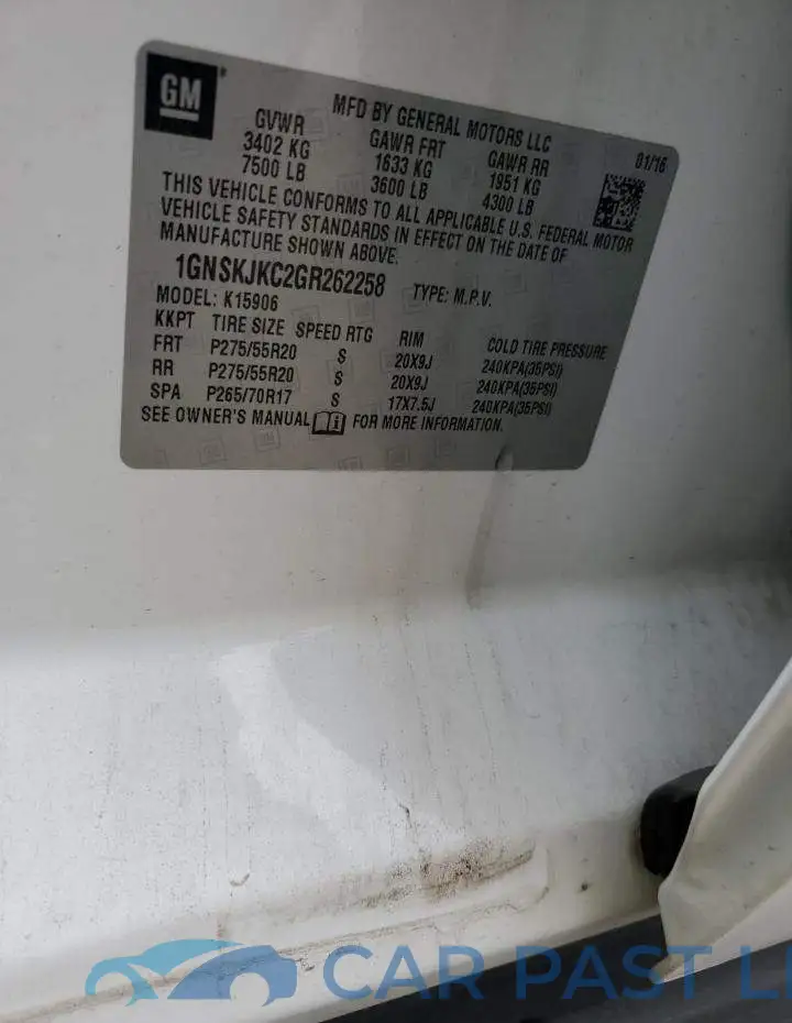 1GNSKJKC2GR262258# 13