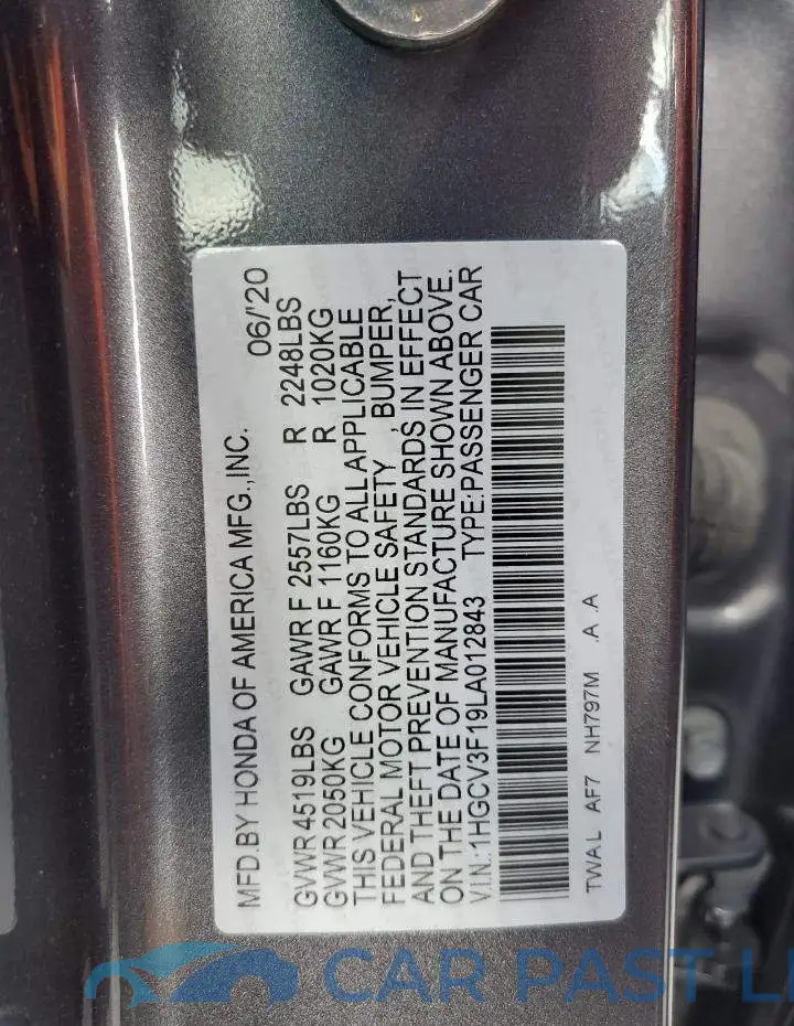 1HGCV3F19LA012843# 12