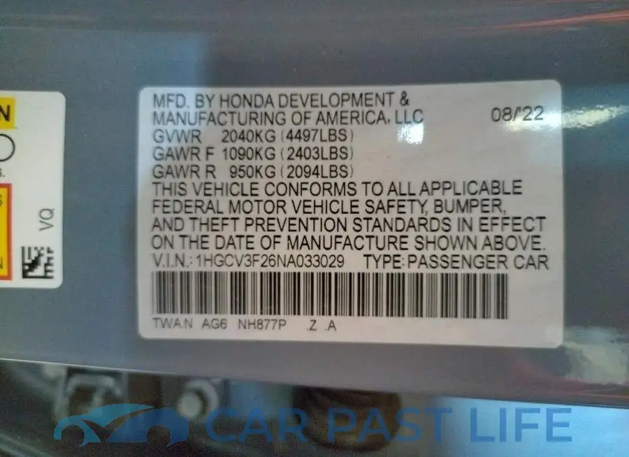 1HGCV3F26NA033029# 12