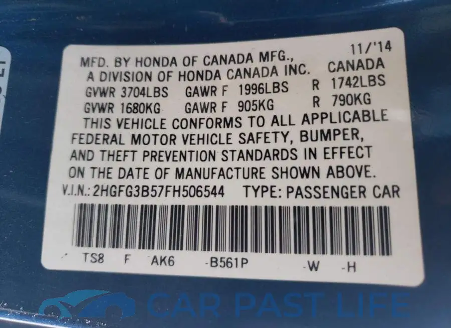 2HGFG3B57FH506544# 12