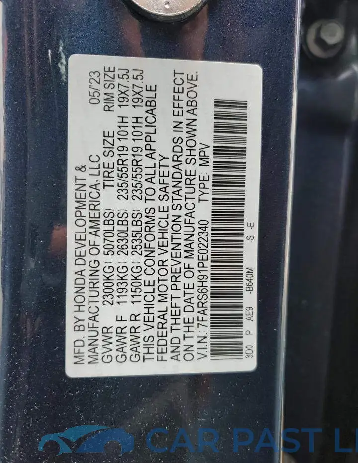 7FARS6H91PE022340# 12