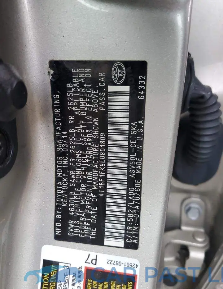 4T1BF1FK8EU801809# 12